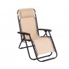 Silla Tumbona Gravedad Cero Beige– Reclinable con Bloqueo de Seguridad – Tejido Oxford y Acero – Con Cojín Reposacabezas